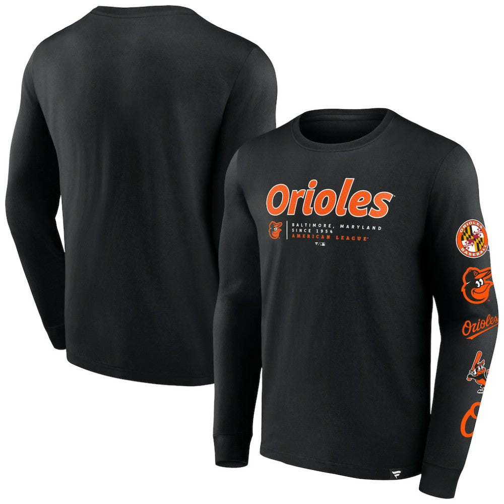 Black Baltimore Orioles Fanatics Strike the Goal Long Sleeve T-Shirt