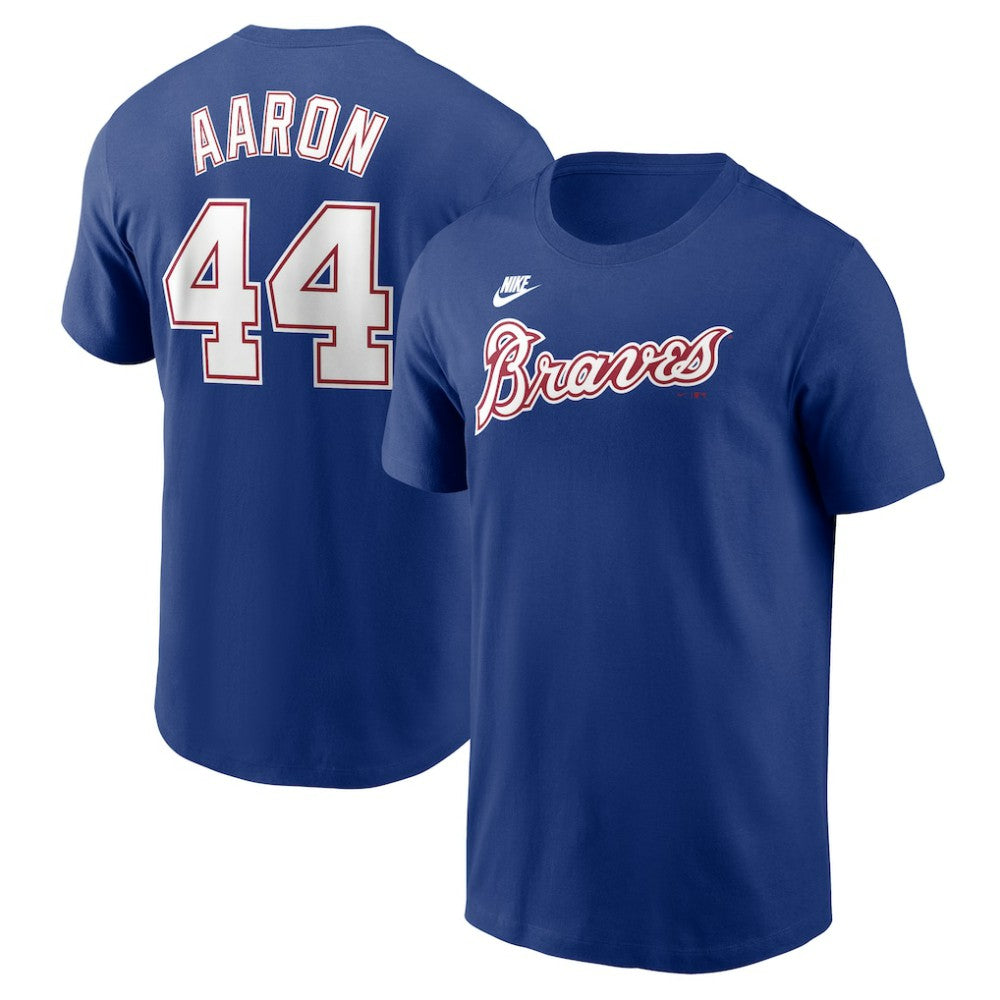 Royal Hank Aaron Atlanta Braves Nike Cooperstown Collection Fuse Name & Number T-Shirt