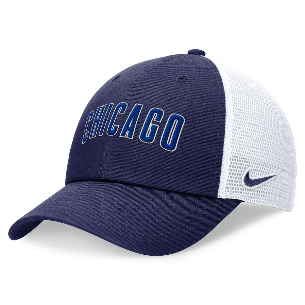 Royal Chicago Cubs Nike Wordmark Adjustable Trucker Hat