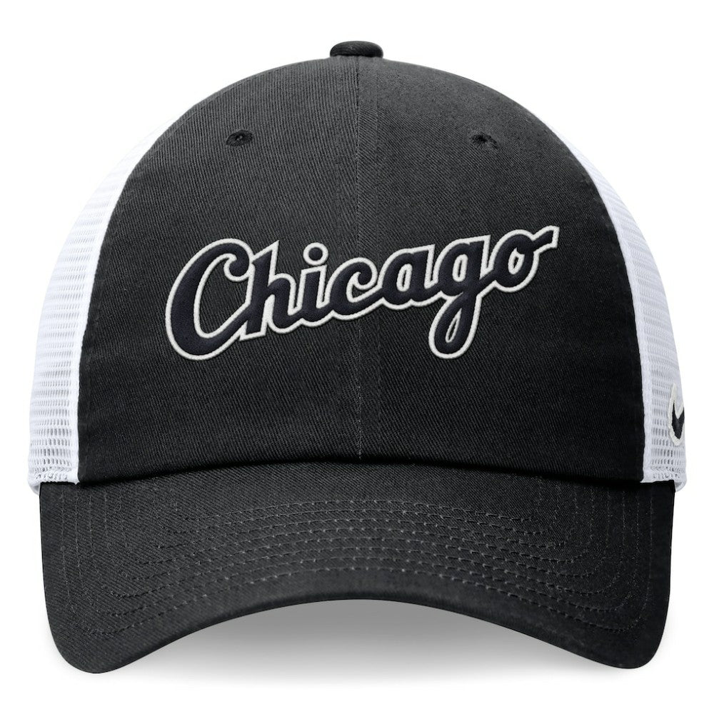 Black Chicago White Sox Nike Wordmark Adjustable Trucker Hat