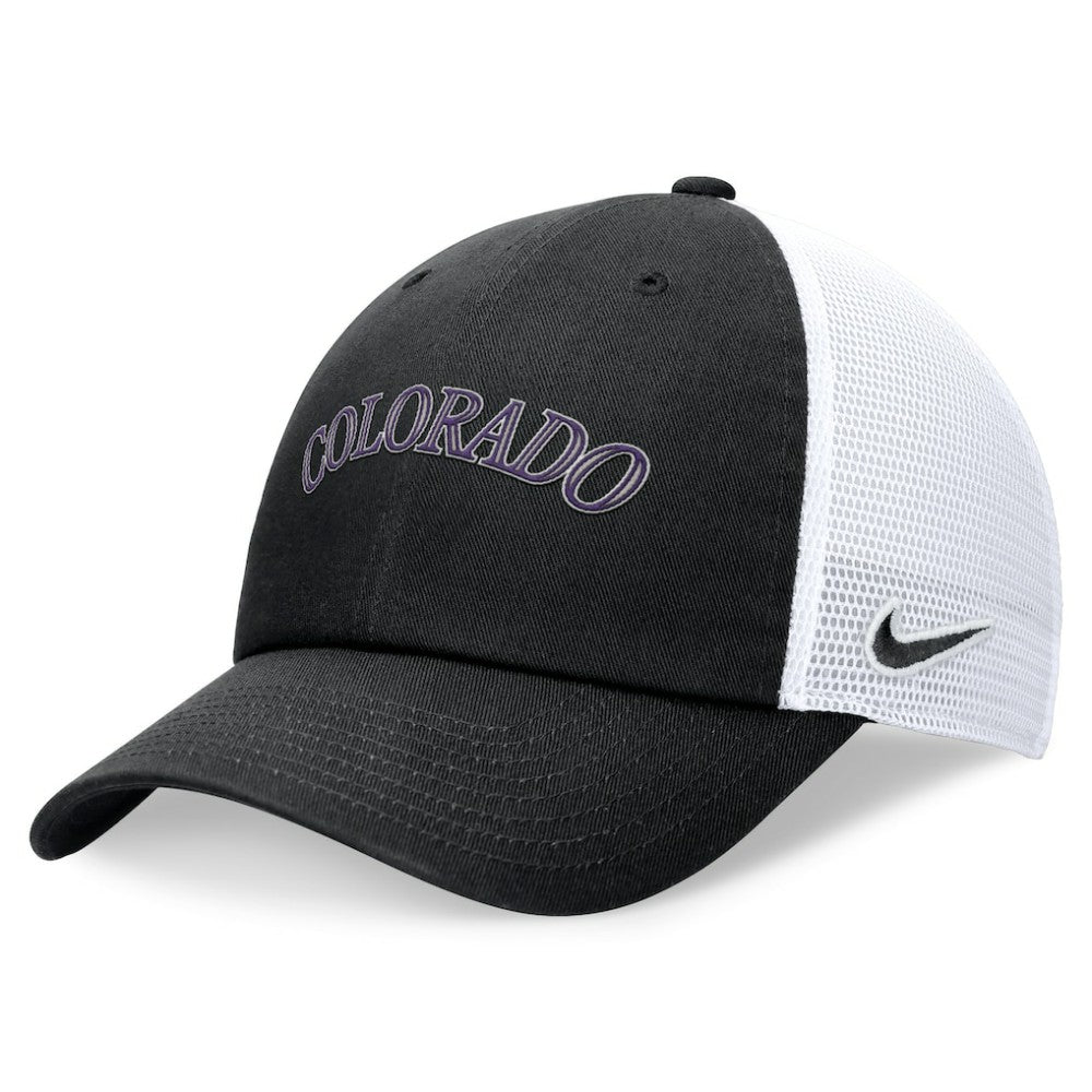 Black Colorado Rockies Nike Wordmark Adjustable Trucker Hat