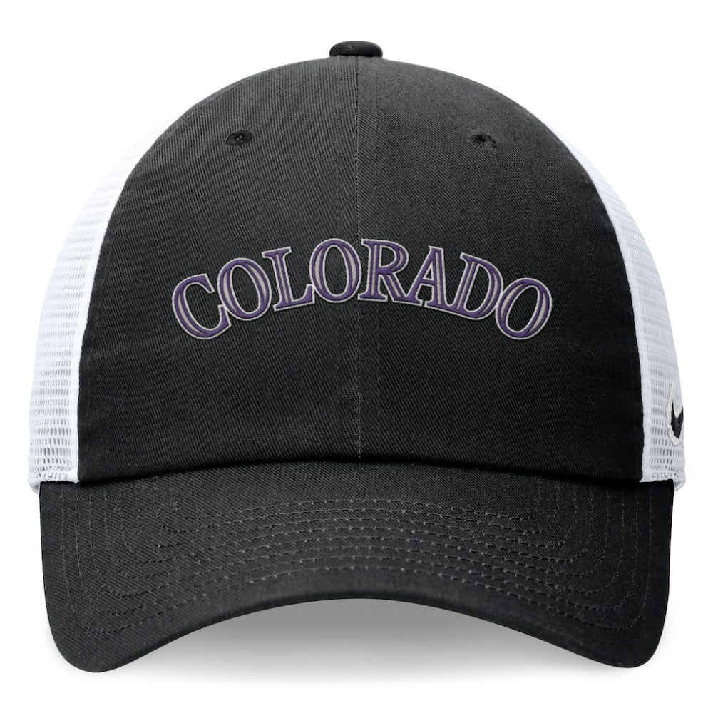 Black Colorado Rockies Nike Wordmark Adjustable Trucker Hat