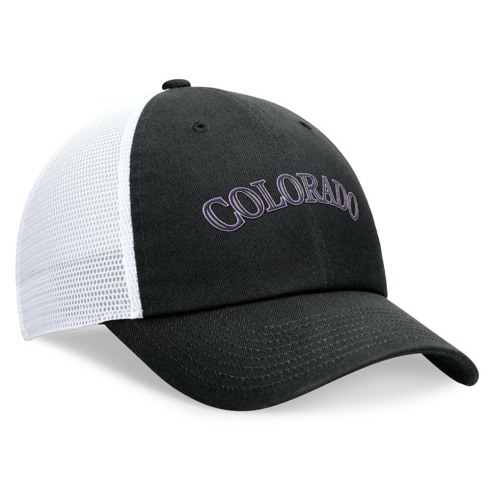 Black Colorado Rockies Nike Wordmark Adjustable Trucker Hat
