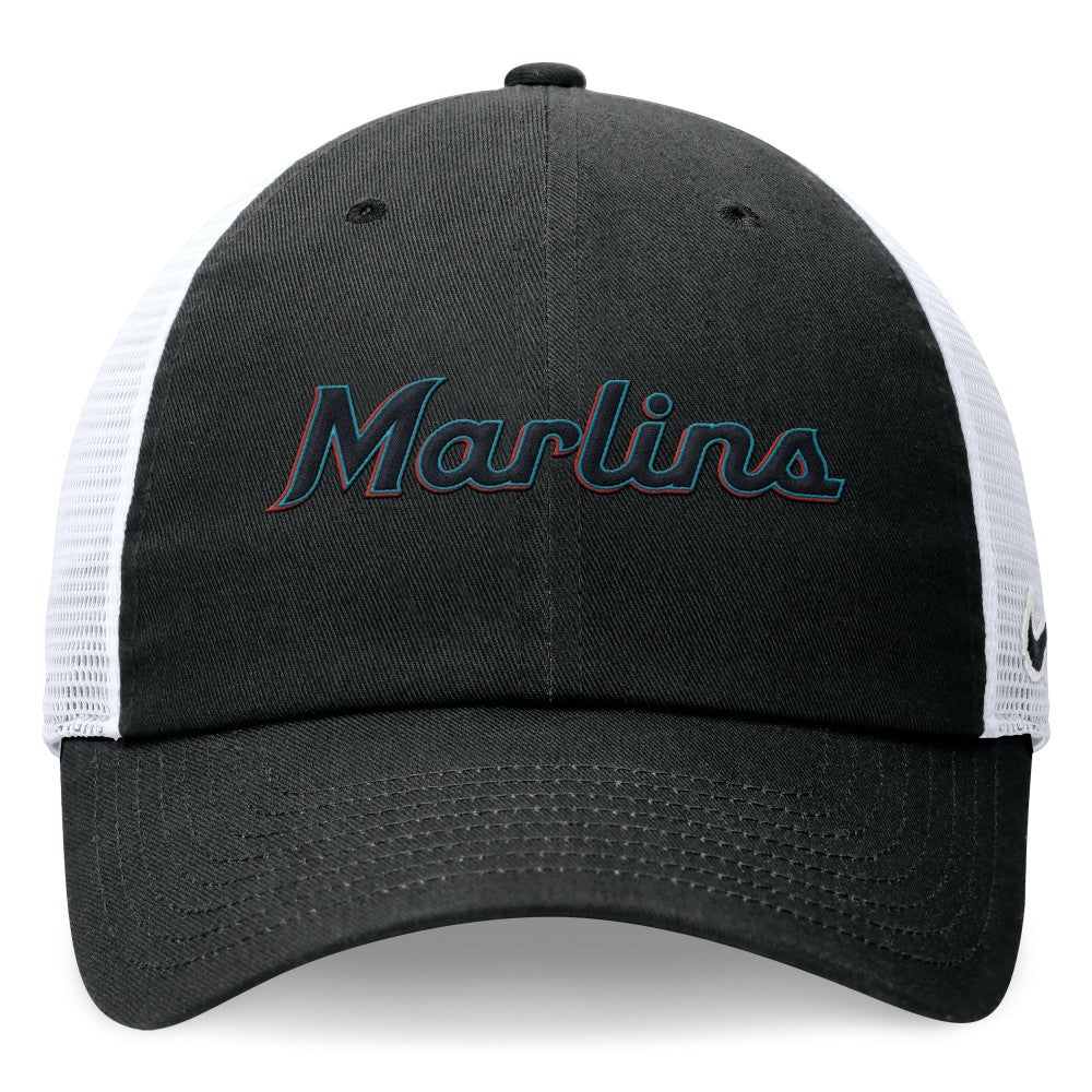 Black Miami Marlins Nike Wordmark Adjustable Trucker Hat