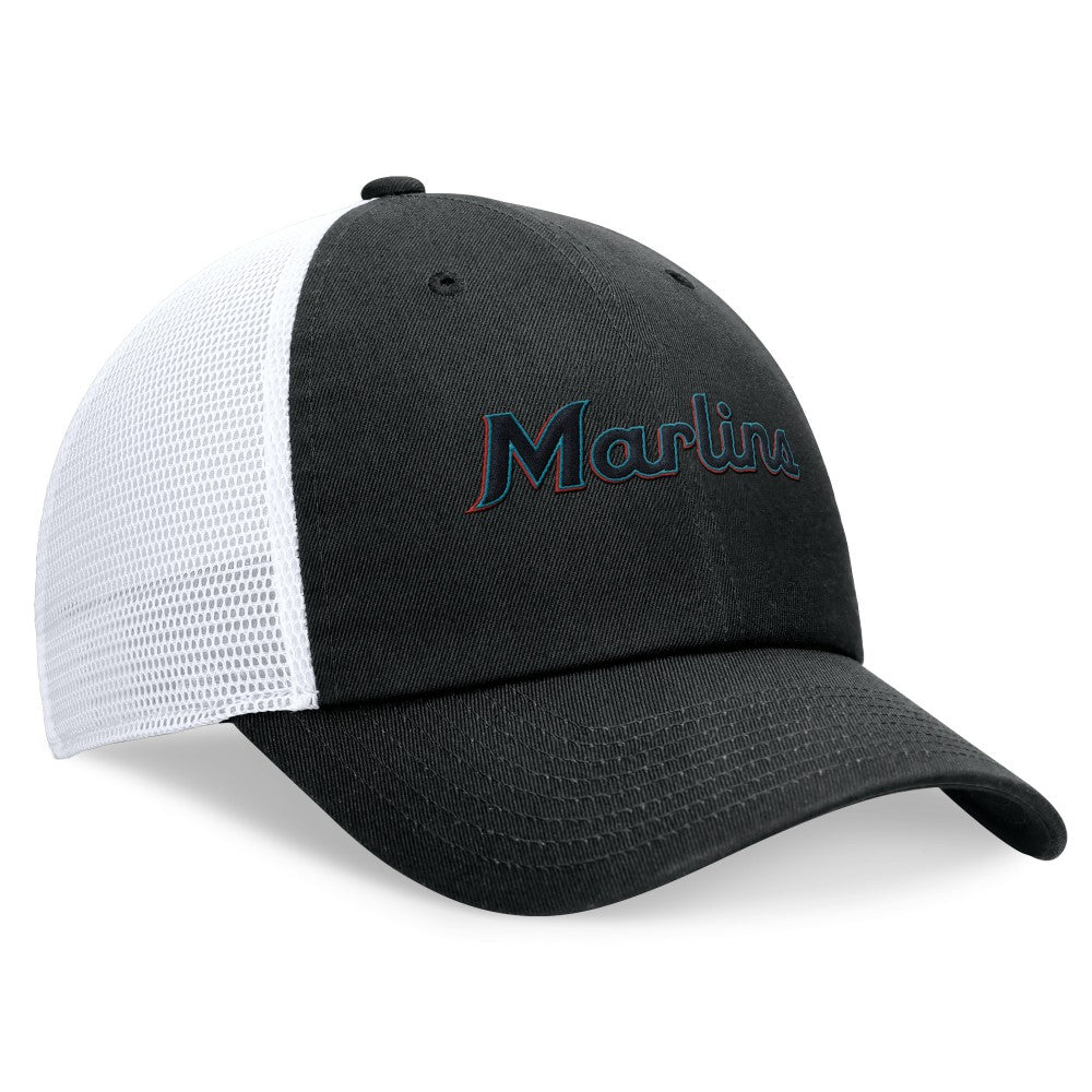 Black Miami Marlins Nike Wordmark Adjustable Trucker Hat