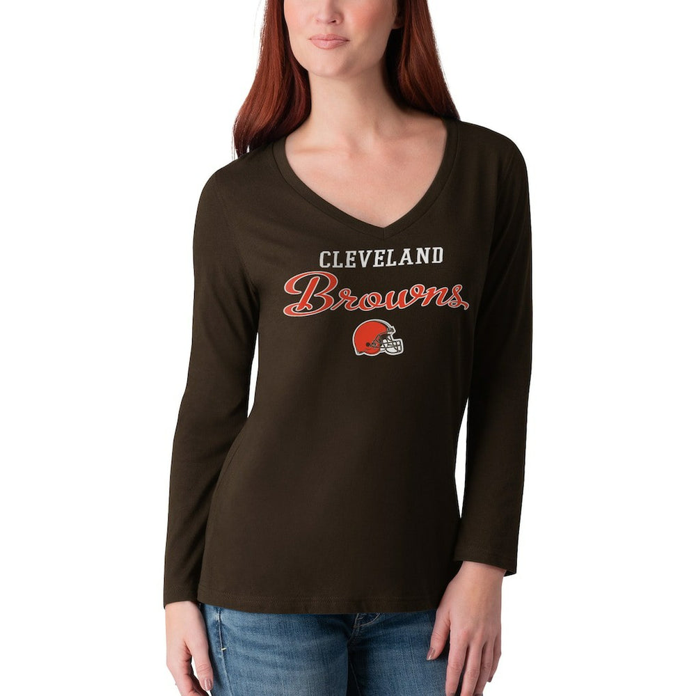 G-III 4Her by Carl Banks Women's Post Season Long Sleeve V-Neck T-Shirt - Cleveland Browns T-shirts