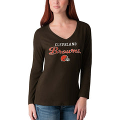 G-III 4Her by Carl Banks Women's Post Season Long Sleeve V-Neck T-Shirt - Cleveland Browns T-shirts