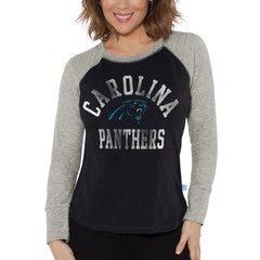 G-III 4Her by Carl Banks Women's Waffle Knit Raglan Long Sleeve T-Shirt - Carolina Panthers T-shirts
