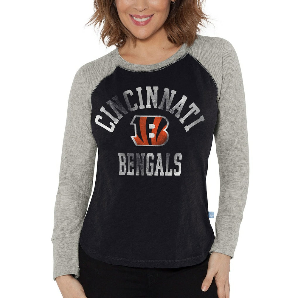 G-III 4Her by Carl Banks Women's Waffle Knit Raglan Long Sleeve T-Shirt - Cincinnati Bengals T-shirts