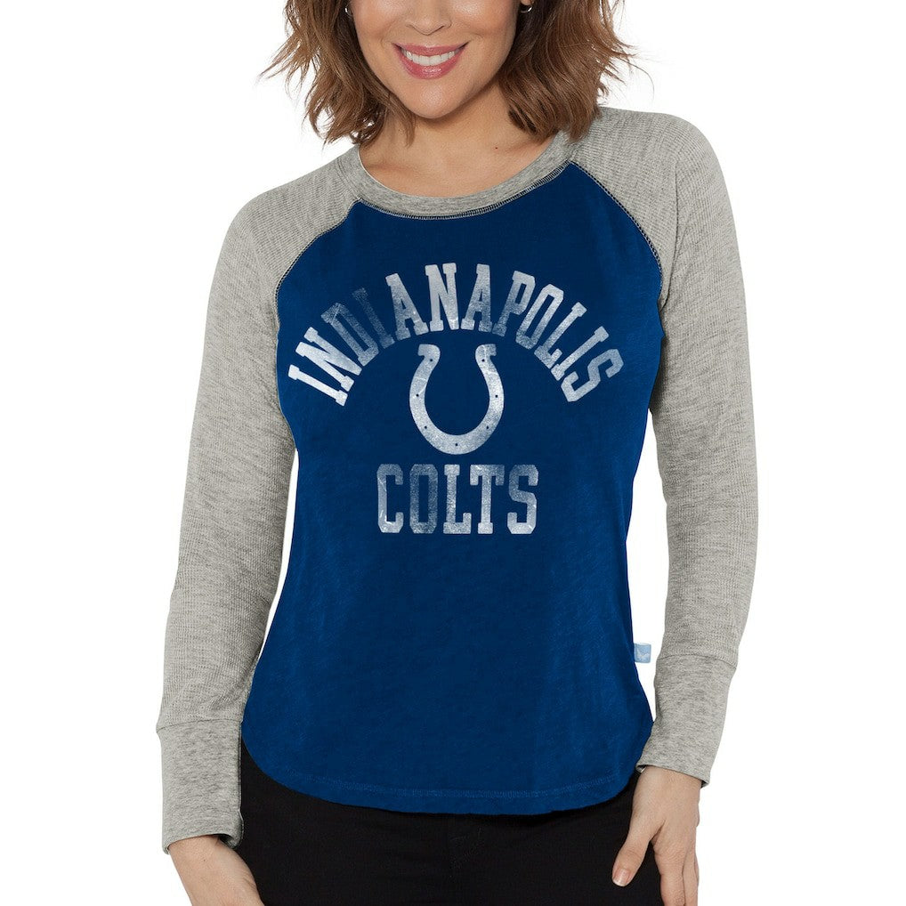G-III 4Her by Carl Banks Women's Waffle Knit Raglan Long Sleeve T-Shirt - Indianapolis Colts T-shirts