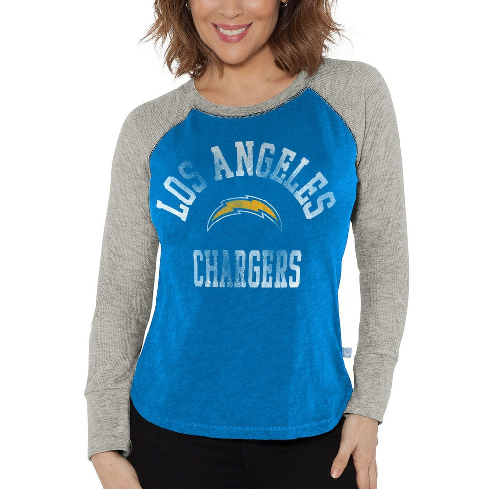 G-III 4Her by Carl Banks Women's Waffle Knit Raglan Long Sleeve T-Shirt - Los Angeles Chargers T-shirts