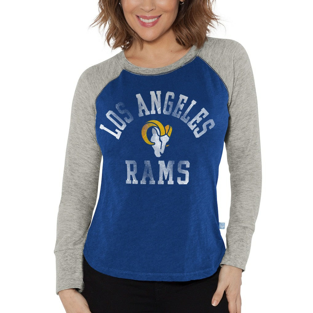 G-III 4Her by Carl Banks Women's Waffle Knit Raglan Long Sleeve T-Shirt - Los Angeles Rams T-shirts