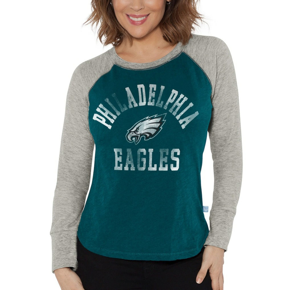 G-III 4Her by Carl Banks Women's Waffle Knit Raglan Long Sleeve T-Shirt - Philadelphia Eagles T-shirts