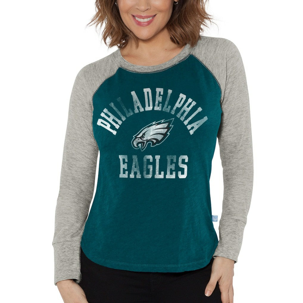 G-III 4Her by Carl Banks Women's Waffle Knit Raglan Long Sleeve T-Shirt - Philadelphia Eagles T-shirts