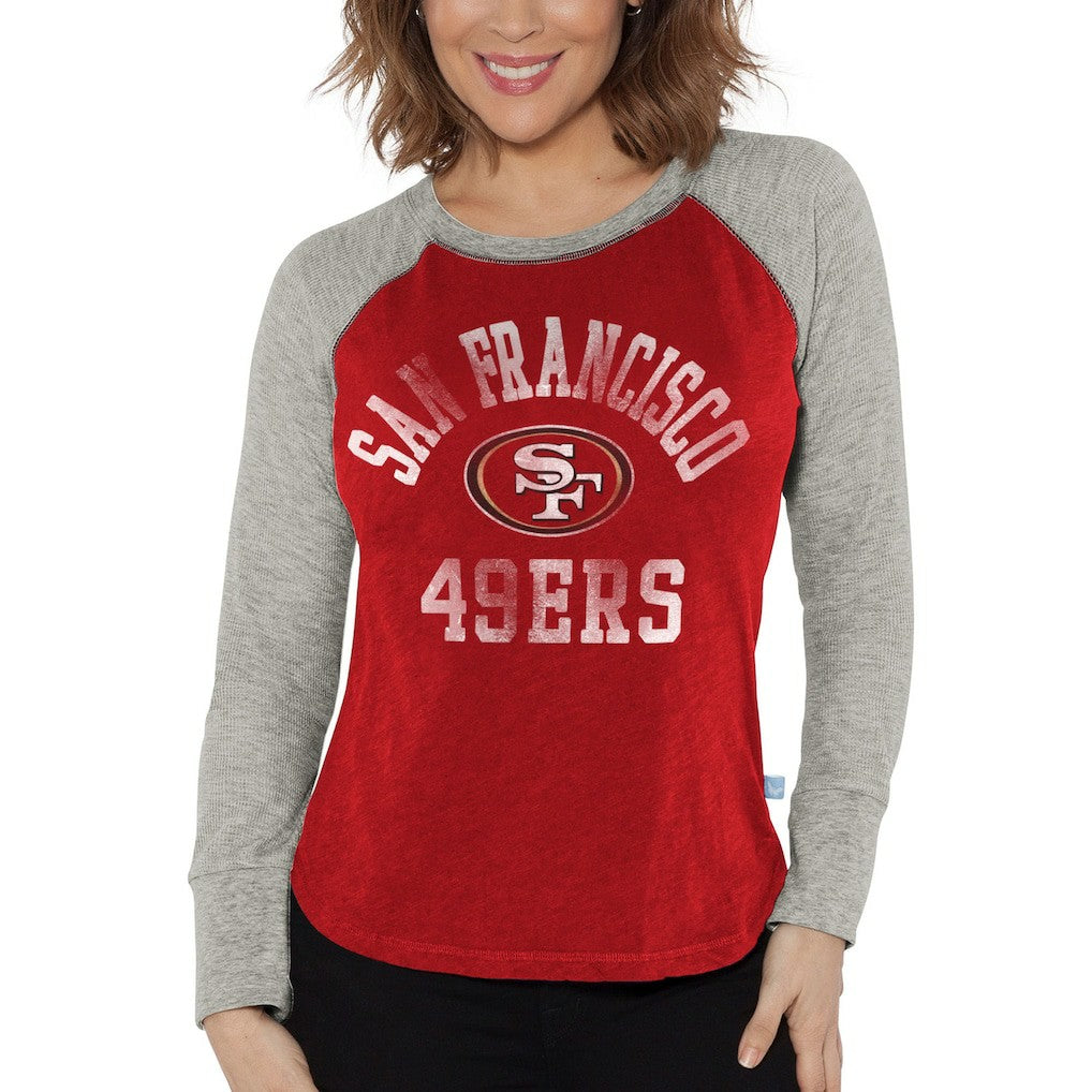 G-III 4Her by Carl Banks Women's Waffle Knit Raglan Long Sleeve T-Shirt - San Francisco 49ers T-shirts