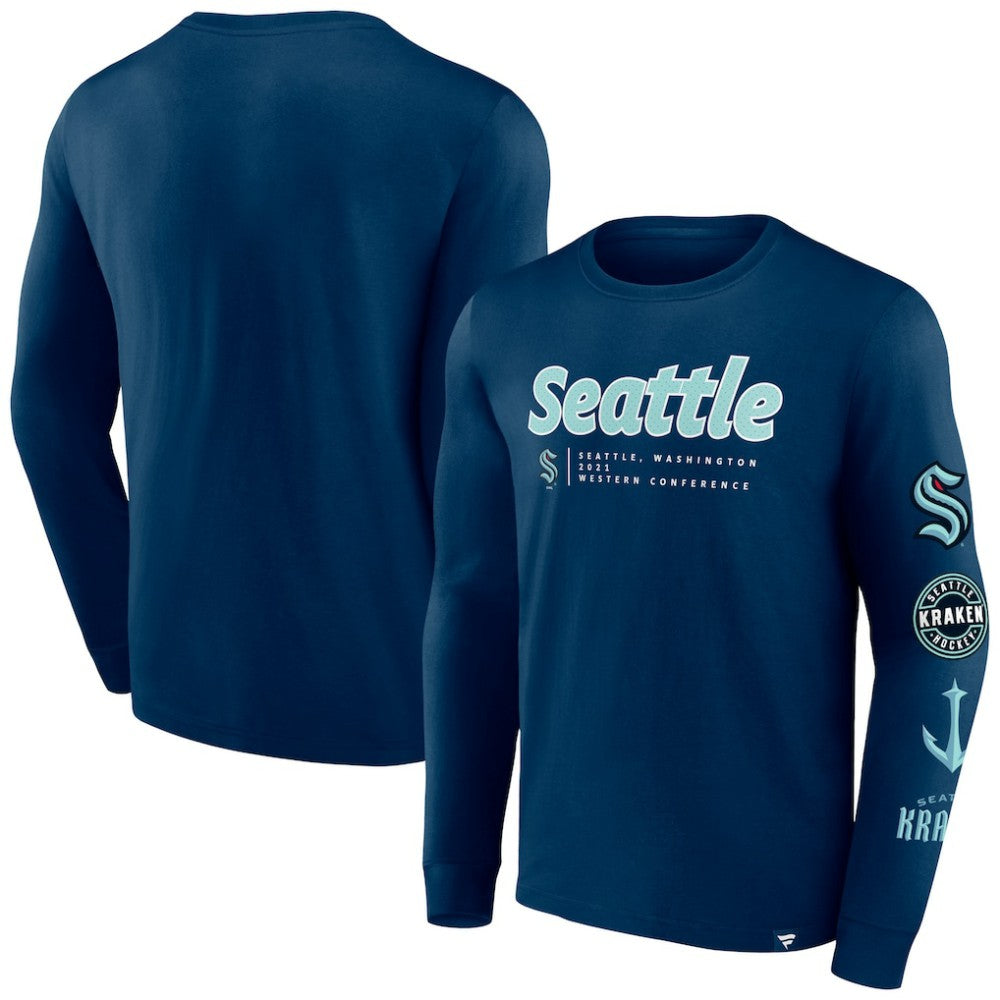 NHL Seattle Kraken Fanatics Strike the Goal Long Sleeve T-Shirt