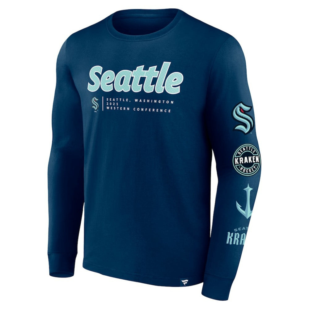 NHL Seattle Kraken Fanatics Strike the Goal Long Sleeve T-Shirt