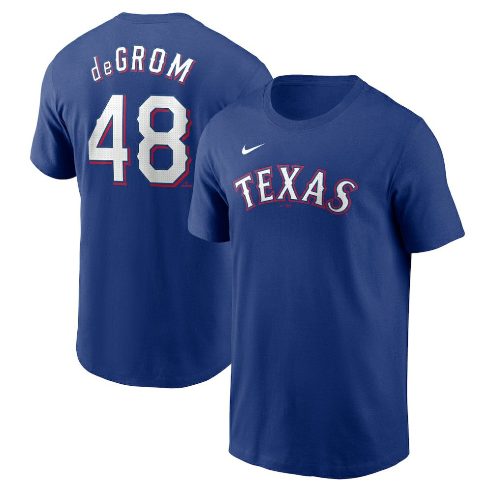 Royal Jacob deGrom Texas Rangers Nike Fuse Name & Number T-Shirt