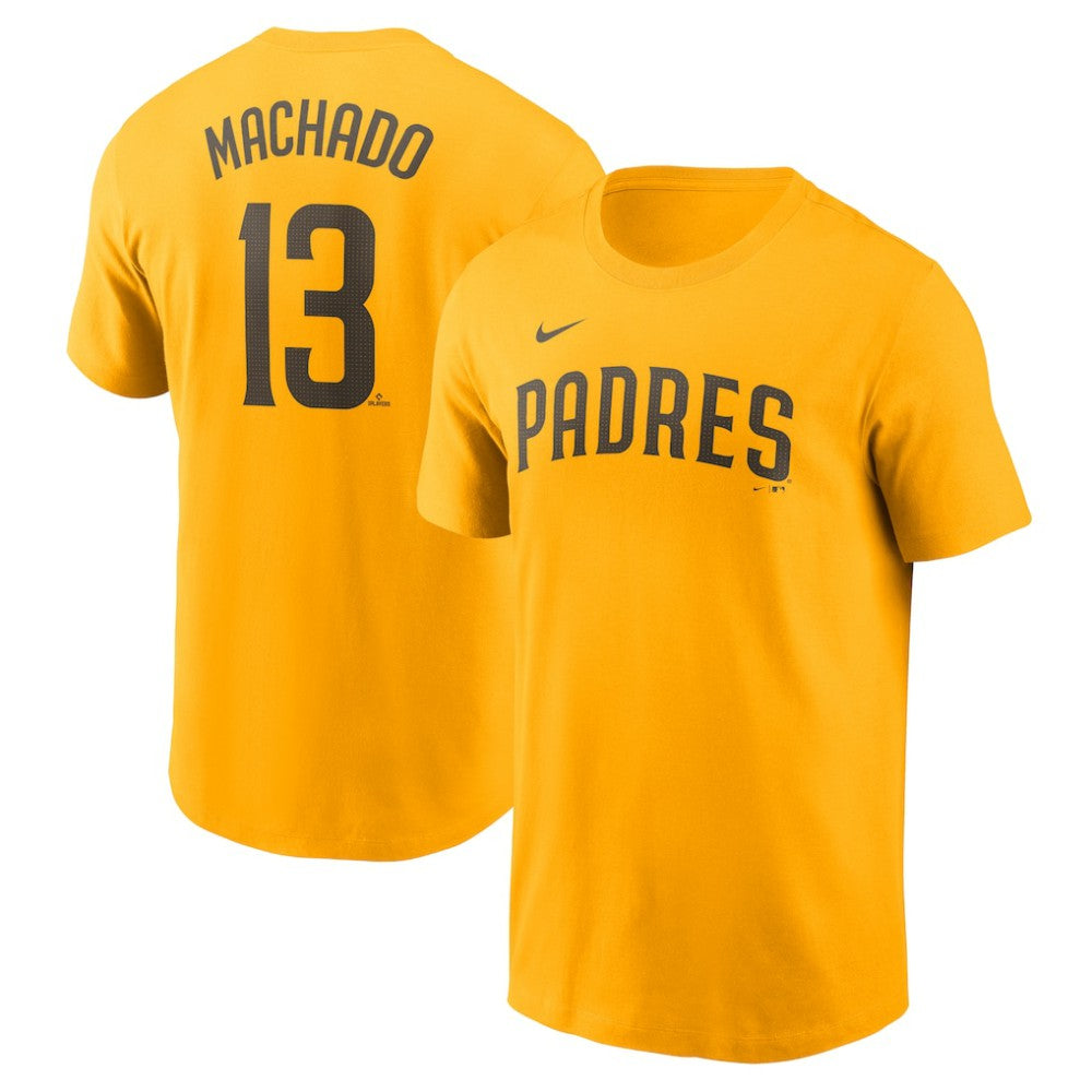 Gold Manny Machado San Diego Padres Nike Fuse Name & Number T-Shirt