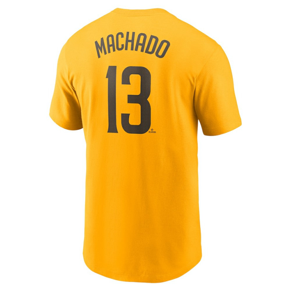 Gold Manny Machado San Diego Padres Nike Fuse Name & Number T-Shirt