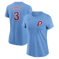Light Blue Bryce Harper Philadelphia Phillies Nike Women's Cooperstown Collection Fuse Name & Number T-Shirt