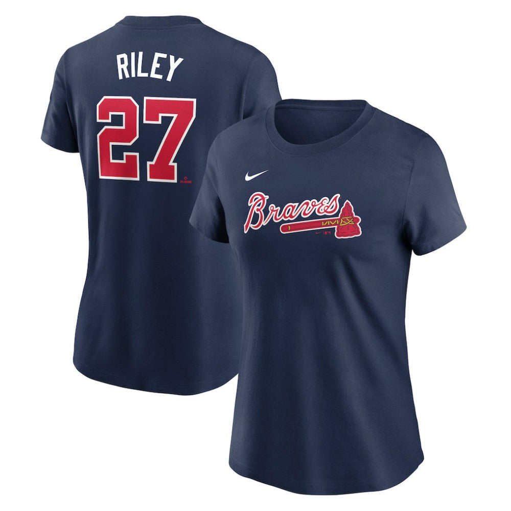Navy Austin Riley Atlanta Braves Nike Women's Cooperstown Collection Fuse Name & Number T-Shirt