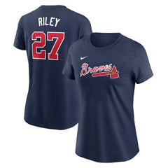 Navy Austin Riley Atlanta Braves Nike Women's Cooperstown Collection Fuse Name & Number T-Shirt