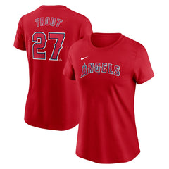 Red Mike Trout Los Angeles Angels Nike Women's Cooperstown Collection Fuse Name & Number T-Shirt
