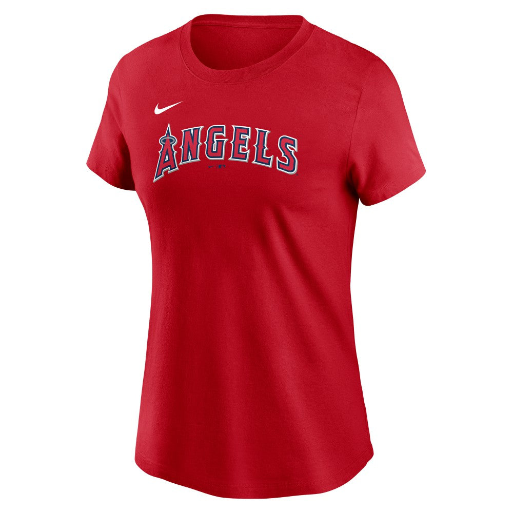 Red Mike Trout Los Angeles Angels Nike Women's Cooperstown Collection Fuse Name & Number T-Shirt