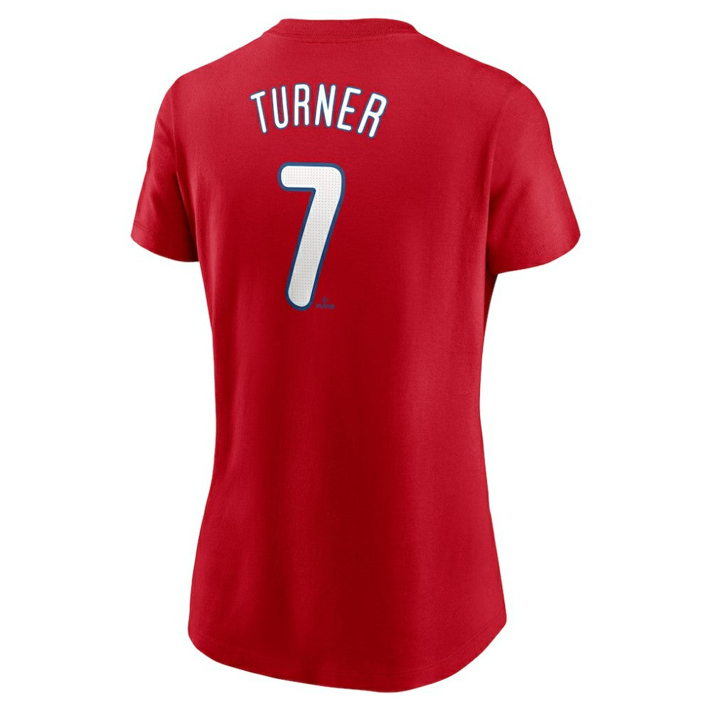 Red Trea Turner Philadelphia Phillies Nike Women's Cooperstown Collection Fuse Name & Number T-Shirt