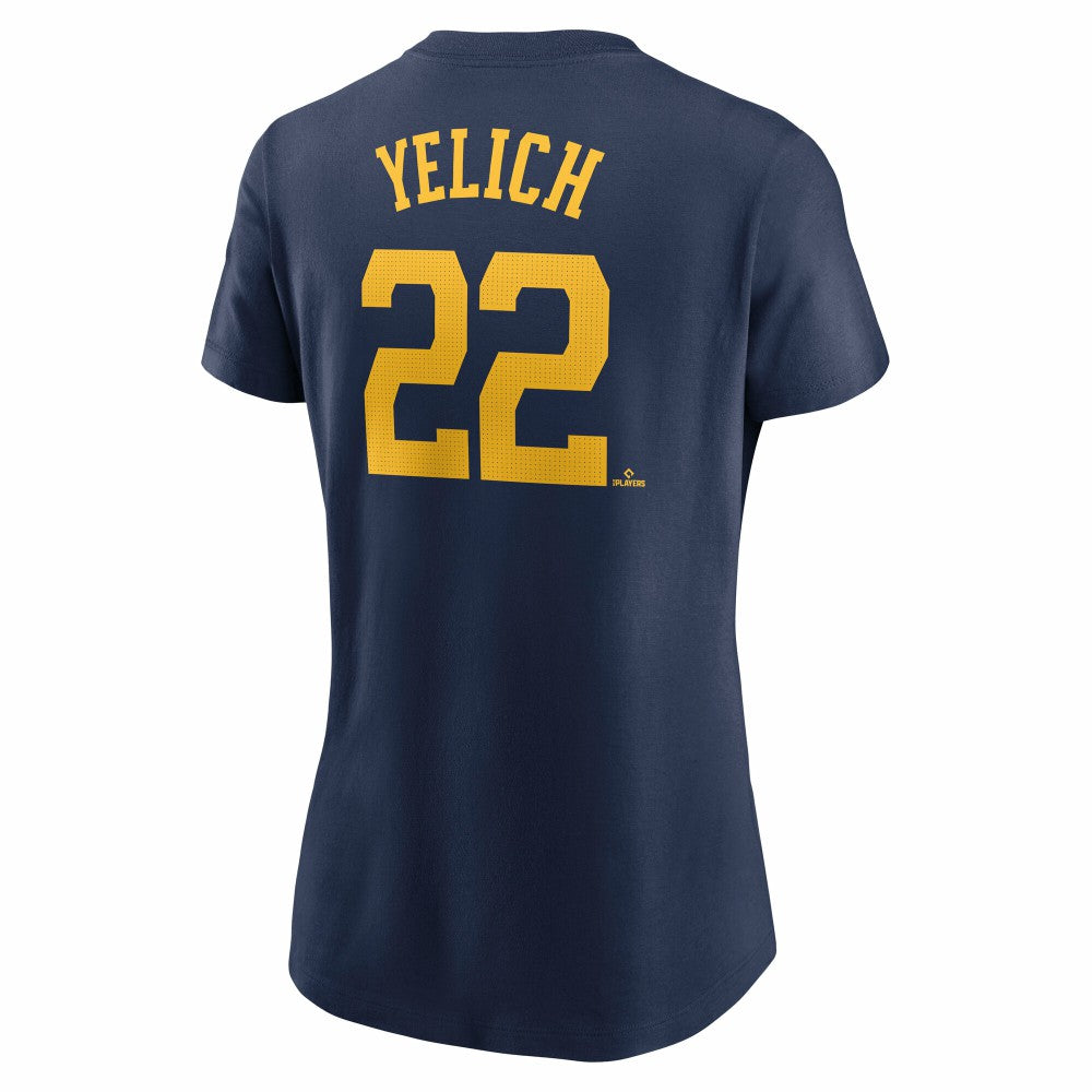 Navy Christian Yelich Milwaukee Brewers Nike Women's Cooperstown Collection Fuse Name & Number T-Shirt