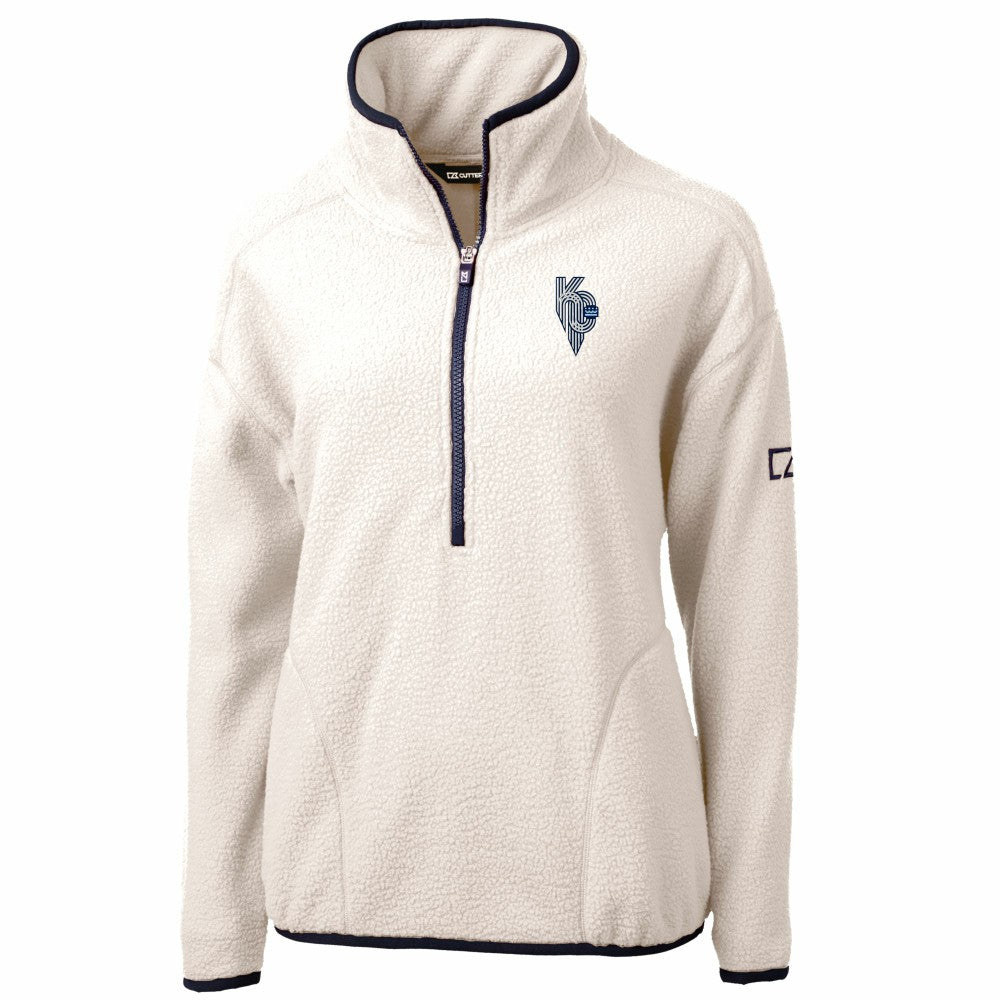 Oatmeal Kansas City Royals Cutter & Buck Women's City Connect Cascade Eco Sherpa Fleece Half-Zip Pullover Jacket