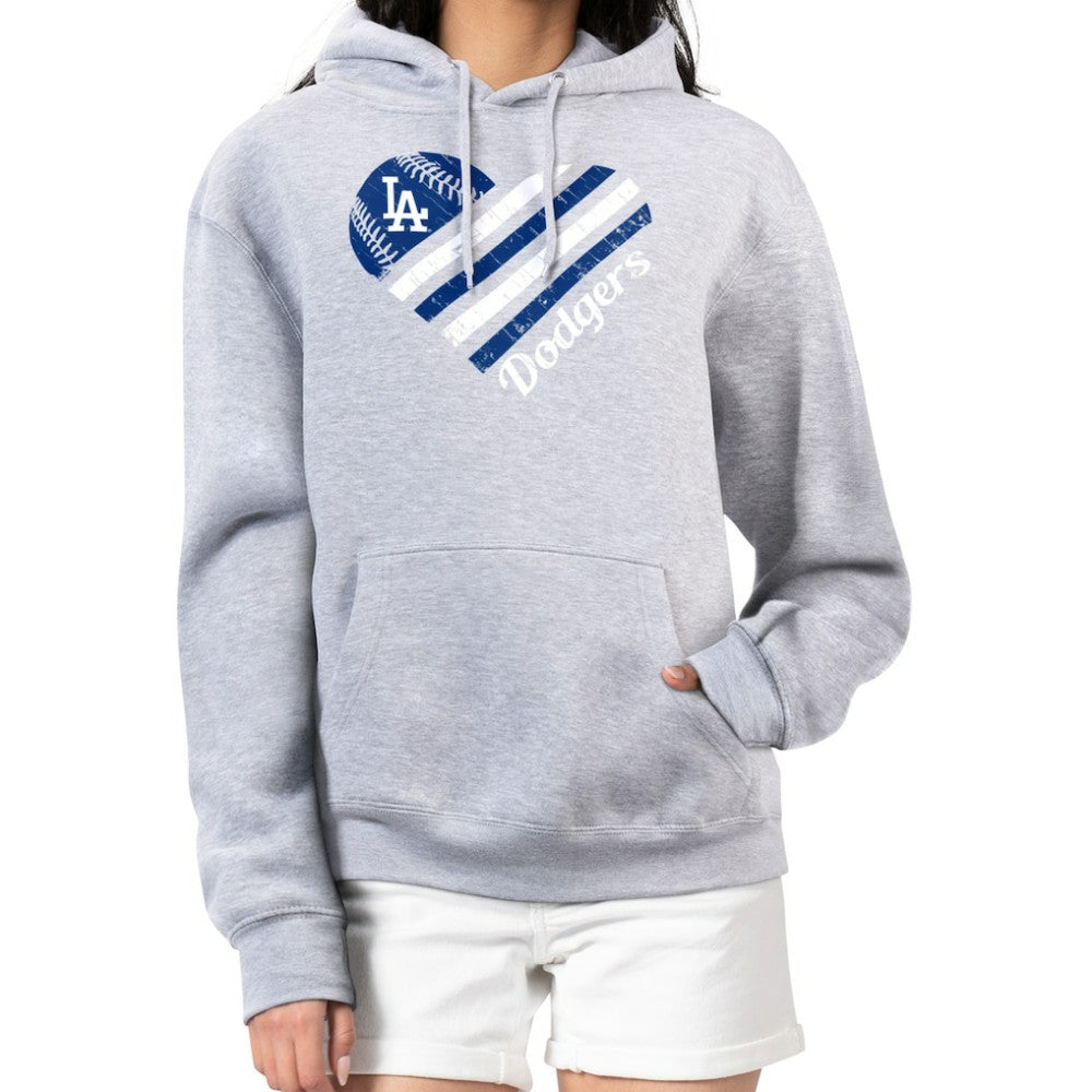 Heather Gray Los Angeles Dodgers G-III 4Her by Carl Banks Women's Heart Fleece Pullover Hoodie