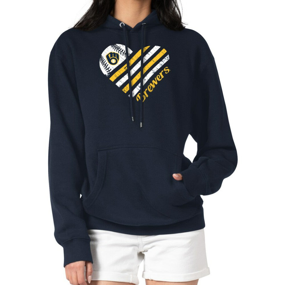 Navy Milwaukee Brewers G-III 4Her by Carl Banks Women's Heart Fleece Pullover Hoodie