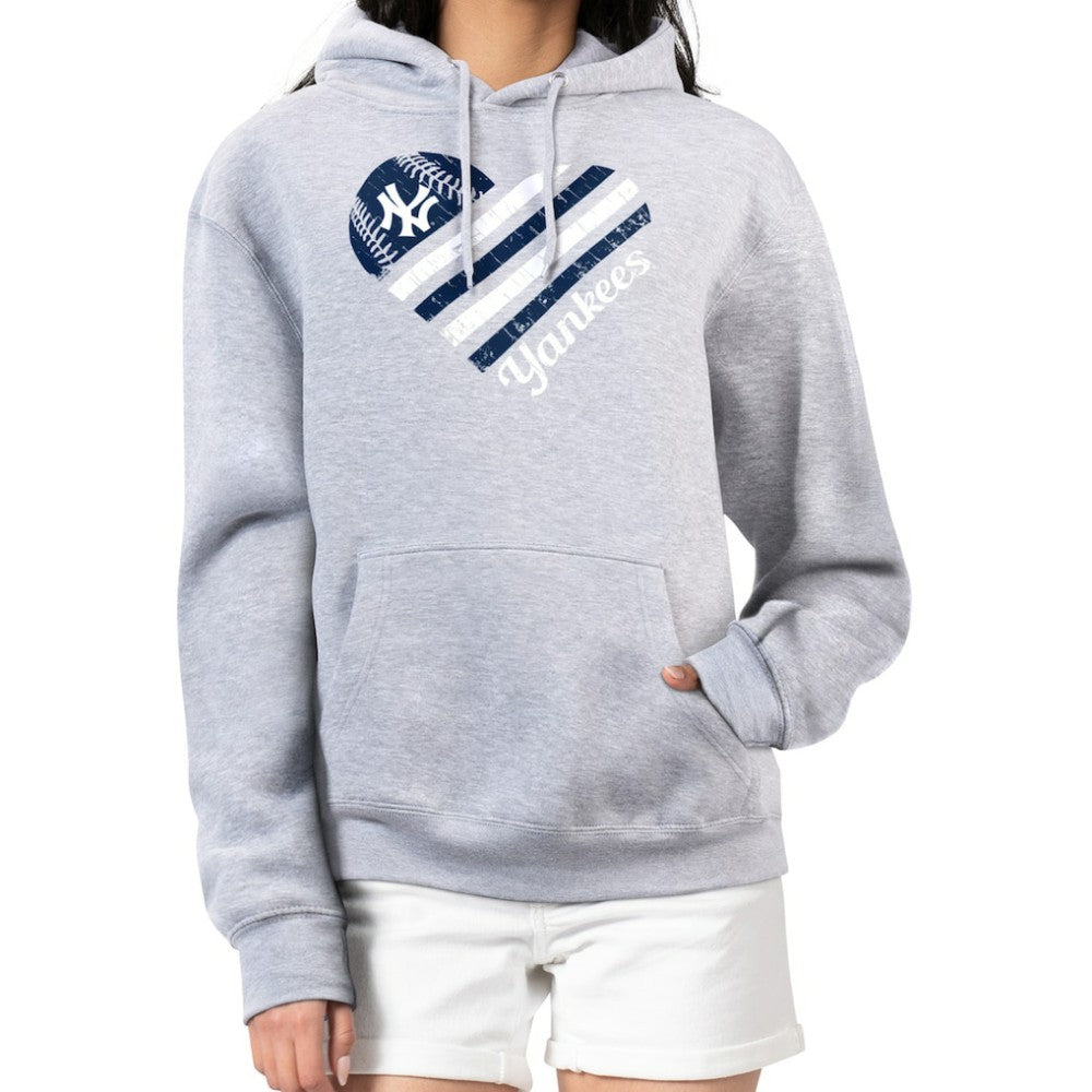 Heather Gray New York Yankees G-III 4Her by Carl Banks Women's Heart Fleece Pullover Hoodie