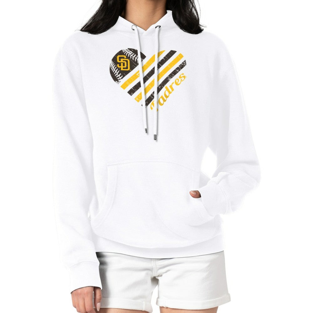 White San Diego Padres G-III 4Her by Carl Banks Women's Heart Fleece Pullover Hoodie