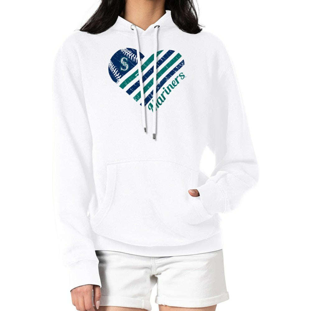 White Seattle Mariners G-III 4Her by Carl Banks Women's Heart Fleece Pullover Hoodie