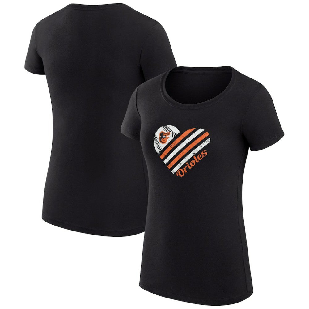 Black Baltimore Orioles G-III 4Her by Carl Banks Women's Super-Slim Fit Lightweight Heart Graphic T-Shirt