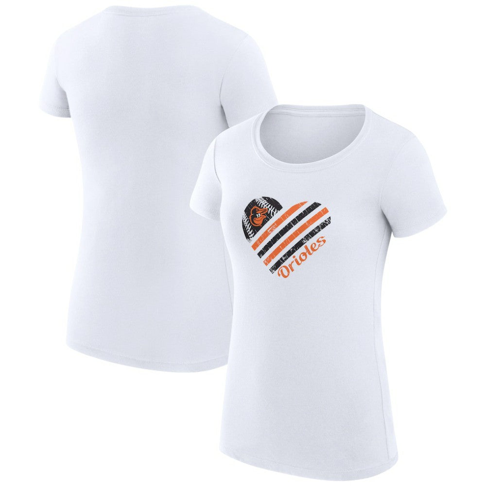 White Baltimore Orioles G-III 4Her by Carl Banks Women's Super-Slim Fit Lightweight Heart Graphic T-Shirt