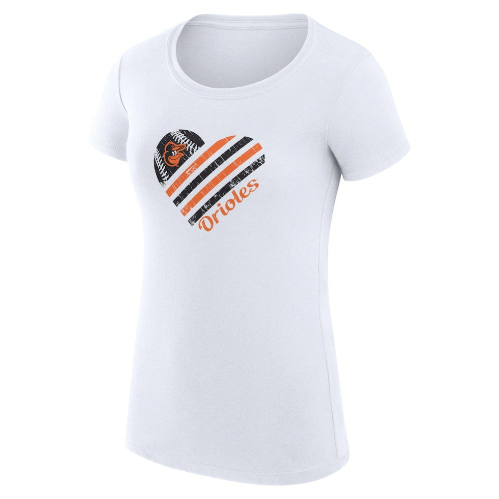 White Baltimore Orioles G-III 4Her by Carl Banks Women's Super-Slim Fit Lightweight Heart Graphic T-Shirt
