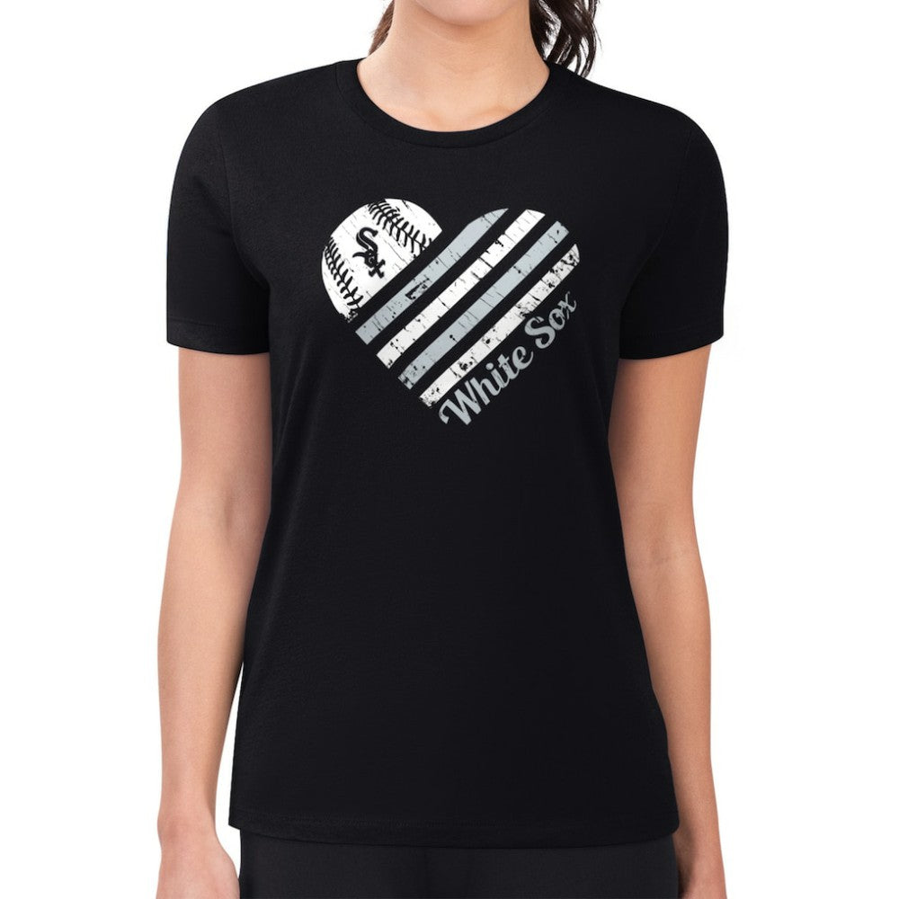 Black Chicago White Sox G-III 4Her by Carl Banks Women's Super-Slim Fit Lightweight Heart Graphic T-Shirt
