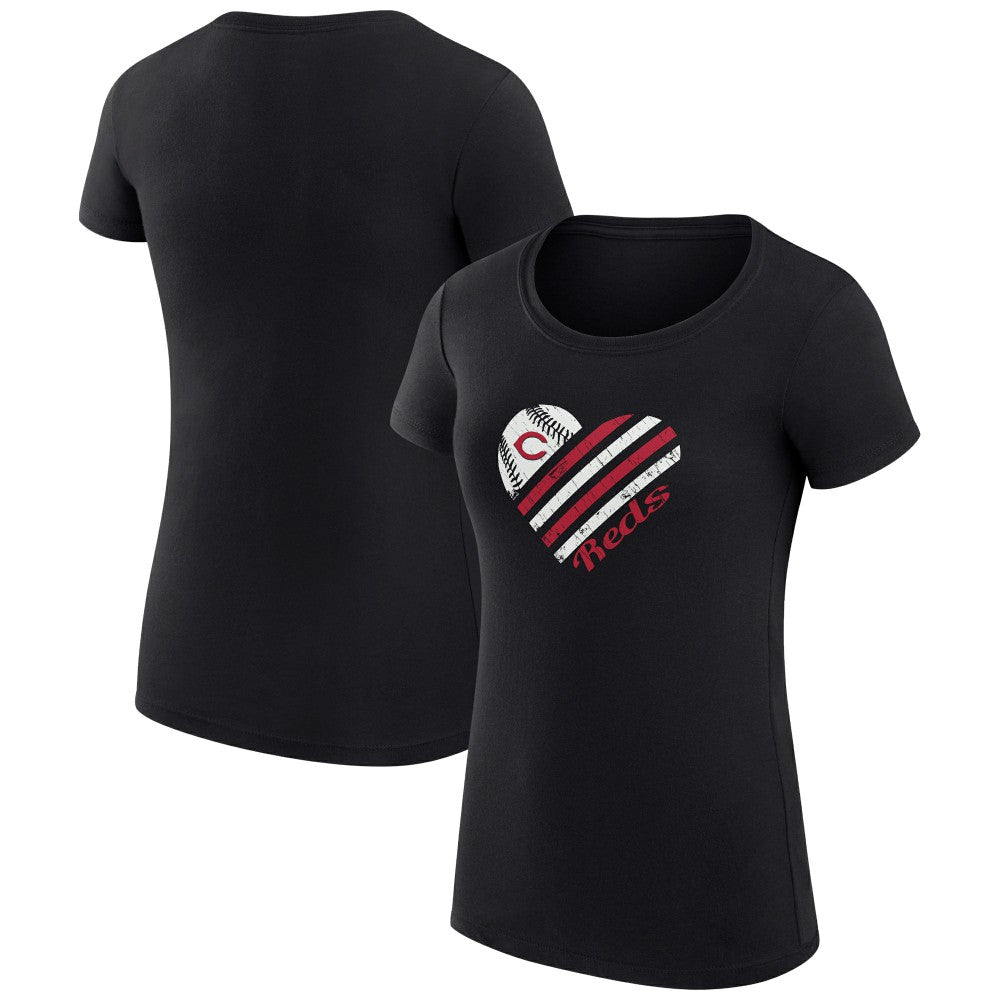 Black Cincinnati Reds G-III 4Her by Carl Banks Women's Super-Slim Fit Lightweight Heart Graphic T-Shirt