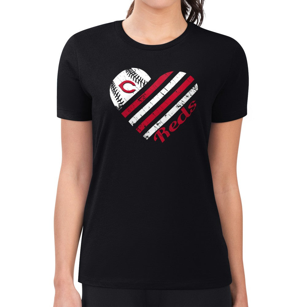 Black Cincinnati Reds G-III 4Her by Carl Banks Women's Super-Slim Fit Lightweight Heart Graphic T-Shirt