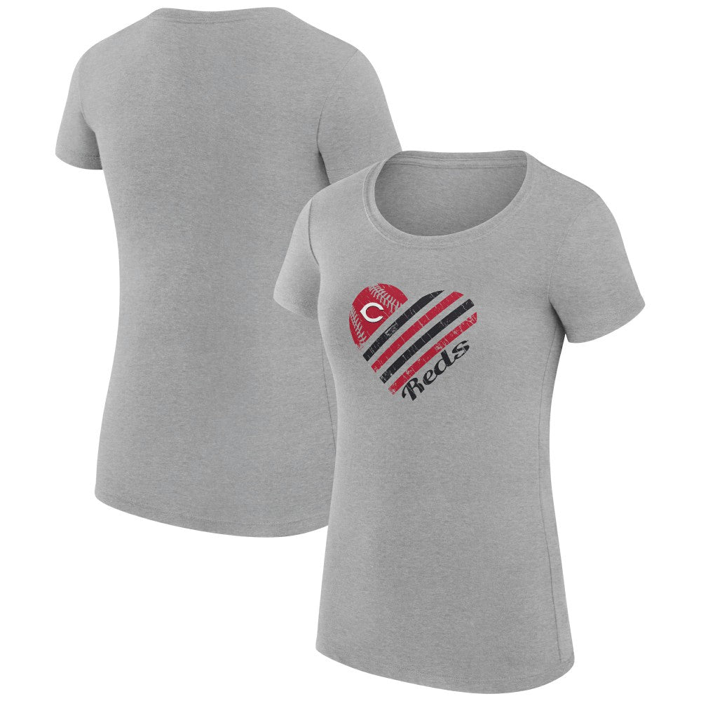 Heather Gray Cincinnati Reds G-III 4Her by Carl Banks Women's Super-Slim Fit Lightweight Heart Graphic T-Shirt