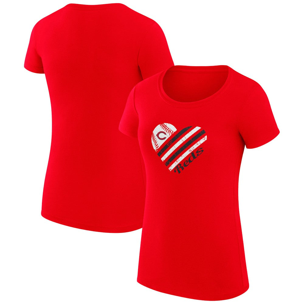 Red Cincinnati Reds G-III 4Her by Carl Banks Women's Super-Slim Fit Lightweight Heart Graphic T-Shirt