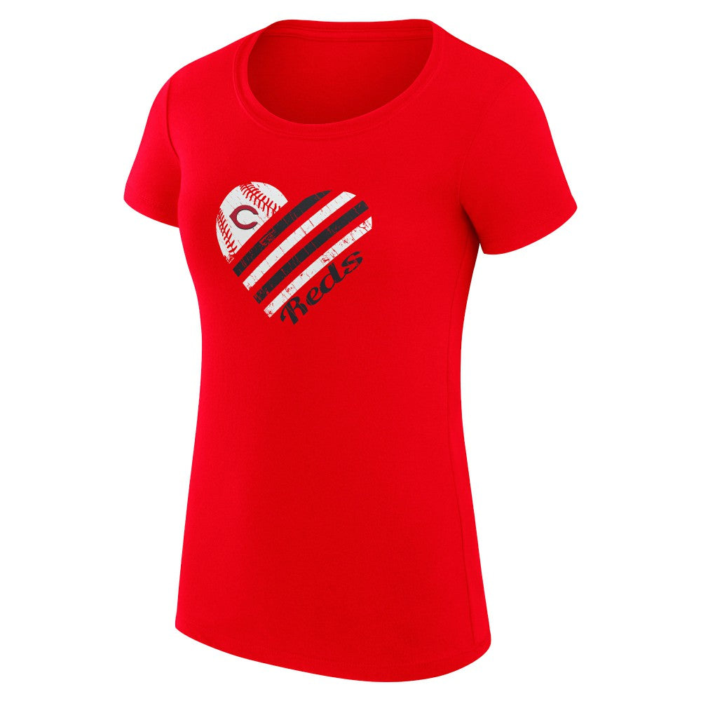 Red Cincinnati Reds G-III 4Her by Carl Banks Women's Super-Slim Fit Lightweight Heart Graphic T-Shirt