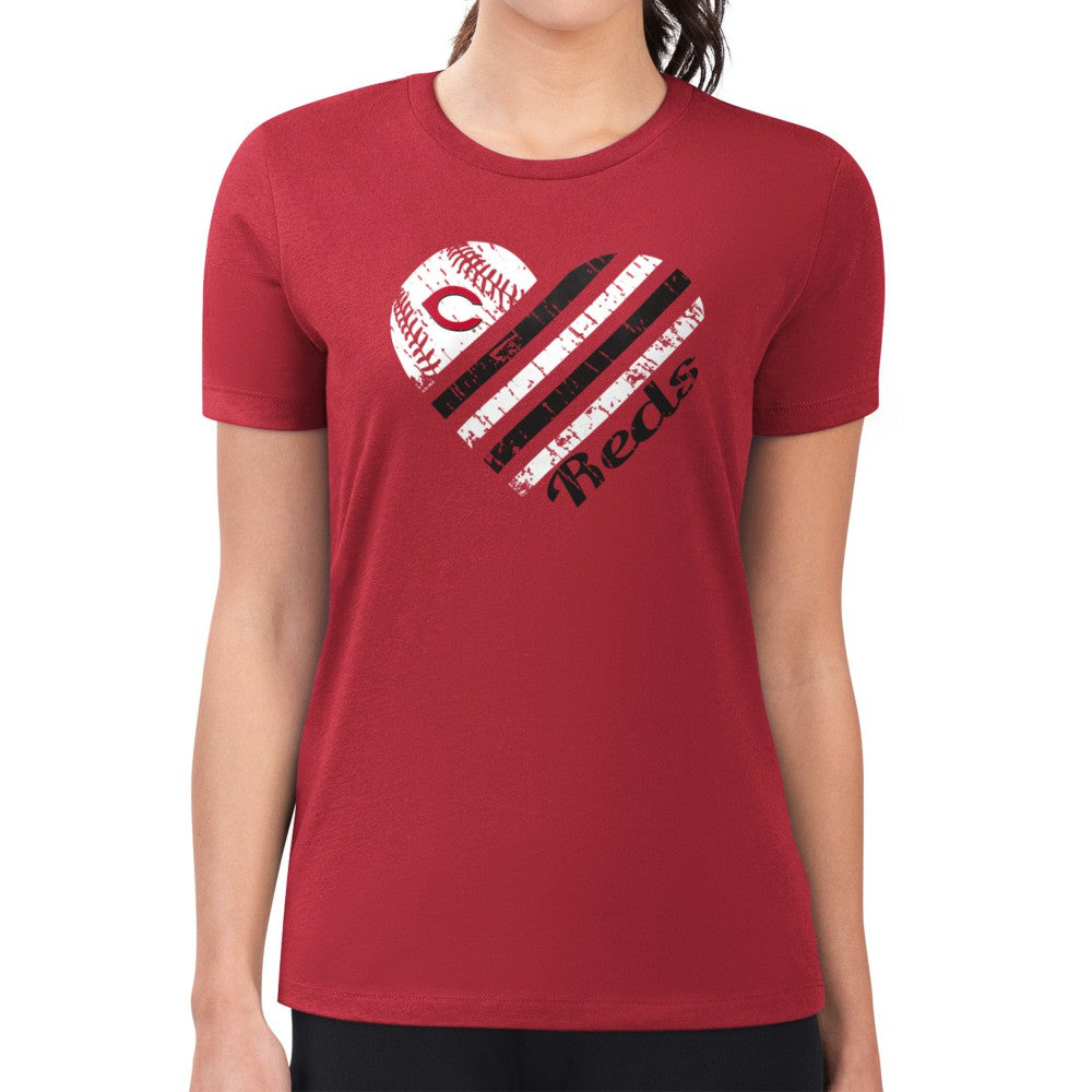 Red Cincinnati Reds G-III 4Her by Carl Banks Women's Super-Slim Fit Lightweight Heart Graphic T-Shirt