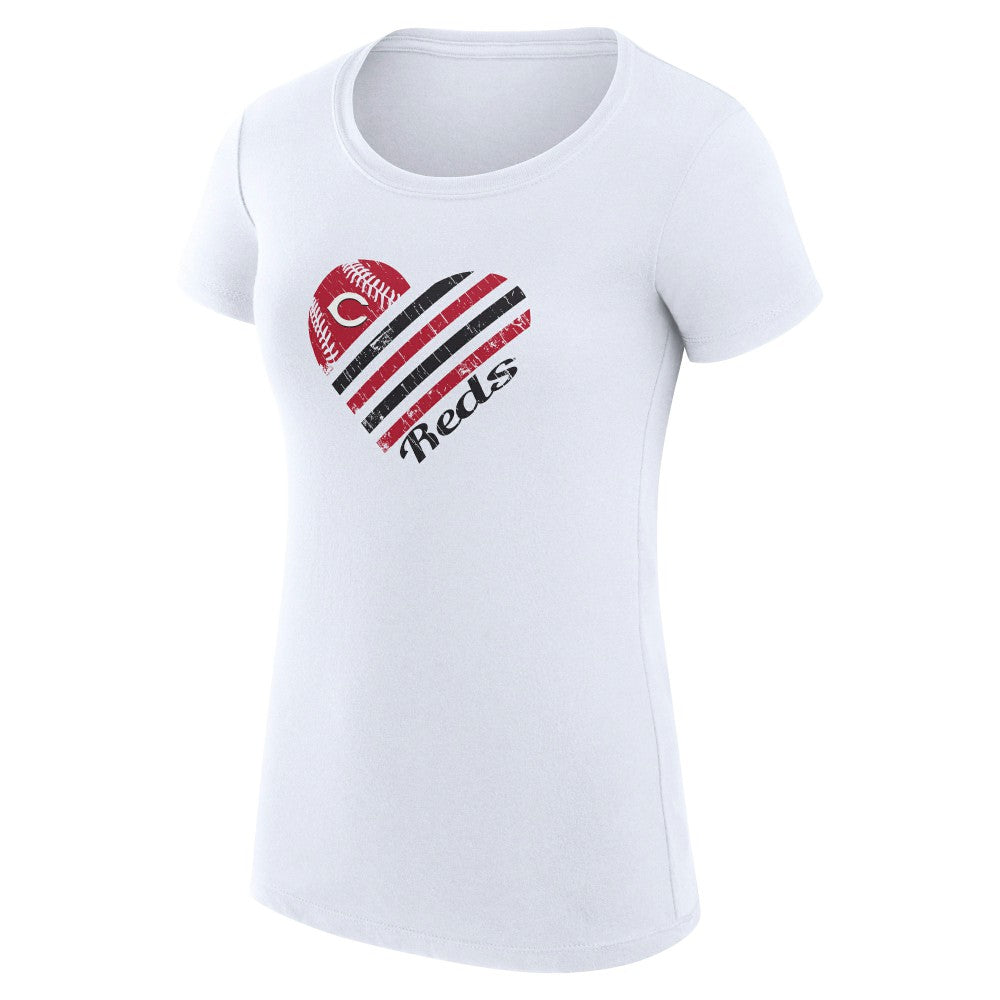White Cincinnati Reds G-III 4Her by Carl Banks Women's Super-Slim Fit Lightweight Heart Graphic T-Shirt