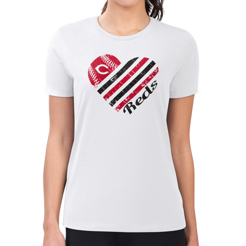 White Cincinnati Reds G-III 4Her by Carl Banks Women's Super-Slim Fit Lightweight Heart Graphic T-Shirt