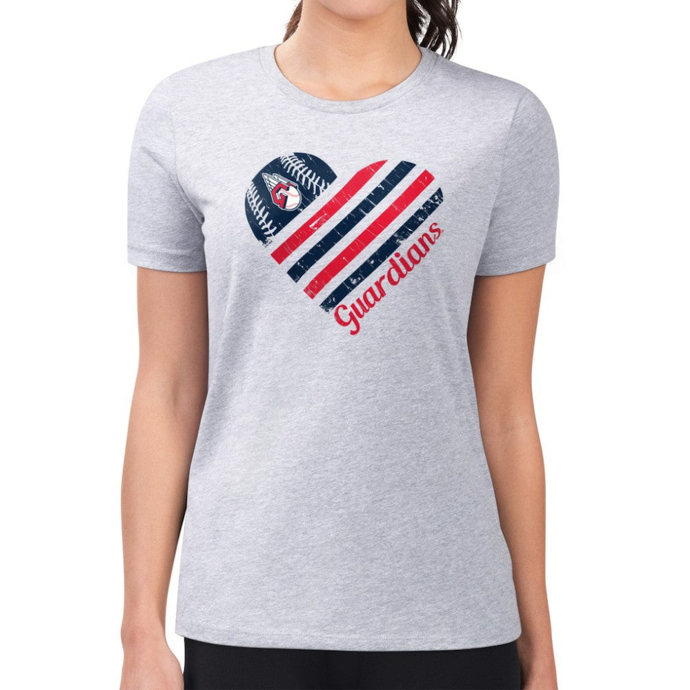 Heather Gray Cleveland Guardians G-III 4Her by Carl Banks Women's Super-Slim Fit Lightweight Heart Graphic T-Shirt